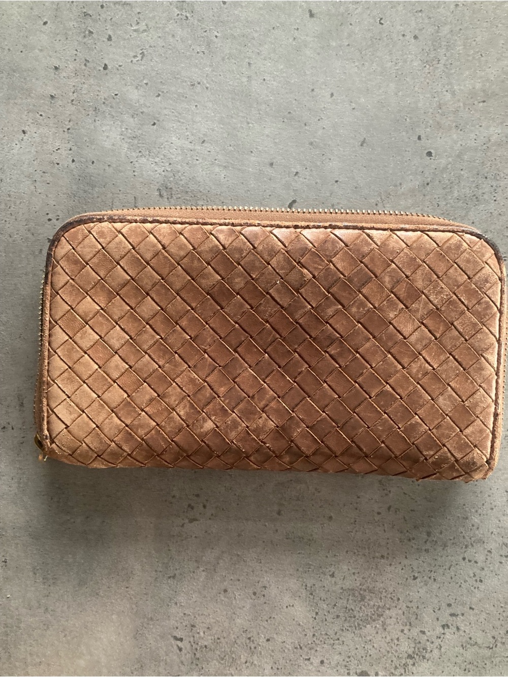 Bottega Veneta Metallic Bronze Intrecciato Zip Wallet